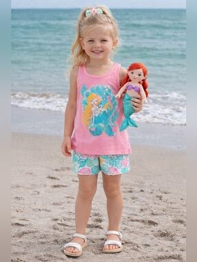 Tommy Bahama Mermaid & Sea Shell Summer 3pc Tank Shorts & Srunchie Outfit 5-6